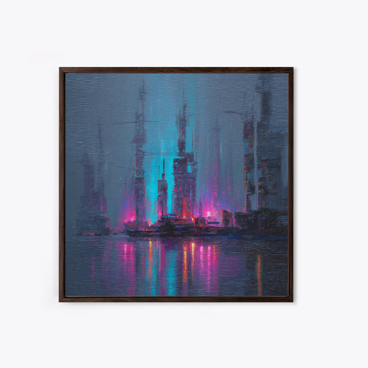 Bioluminescent Garden in a Future Habitat Framed Canvas Print, Futuristic Art, Modern Wall Decor, Living Room Decor, Future, FUT-1x1-100