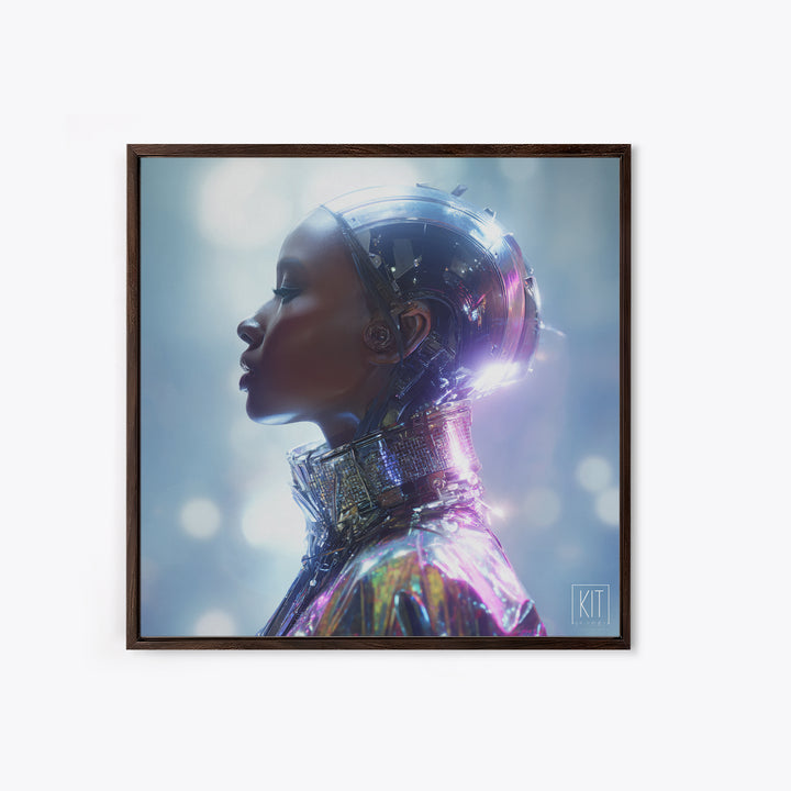 Futuristic Fashion Portrait Framed Canvas Print, Futuristic Art, Ai Art, Living Room Decor, Fine Art, Future, Digital Poster, FUT-1x1-33