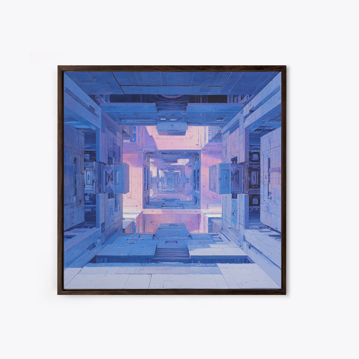 White and Blue Utopian Megastructure Canvas Print, Futuristic Art, Canvas Wall Art, Living Room Decor, Watercolor Art, Future, FUT-1x1-36