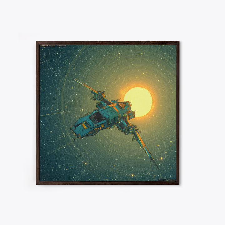 Solar Sail Ship Crossing Star Filled Space Framed Canvas Print, Futuristic Art, Mid Century Modern, Living Room Decor, Future, FUT-1x1-41