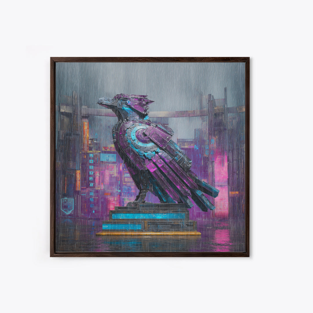 Futurist Bird Made of Panels and Light Framed Canvas Print, Futuristic Art, Statement Artwork, Living Room Decor, Future, FUT-1x1-46