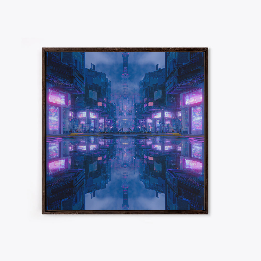 Bioluminescent Garden in a Future Habitat Framed Canvas Print, Futuristic Art, Landscape Art, Living Room Decor, Watercolor Art, FUT-1x1-52