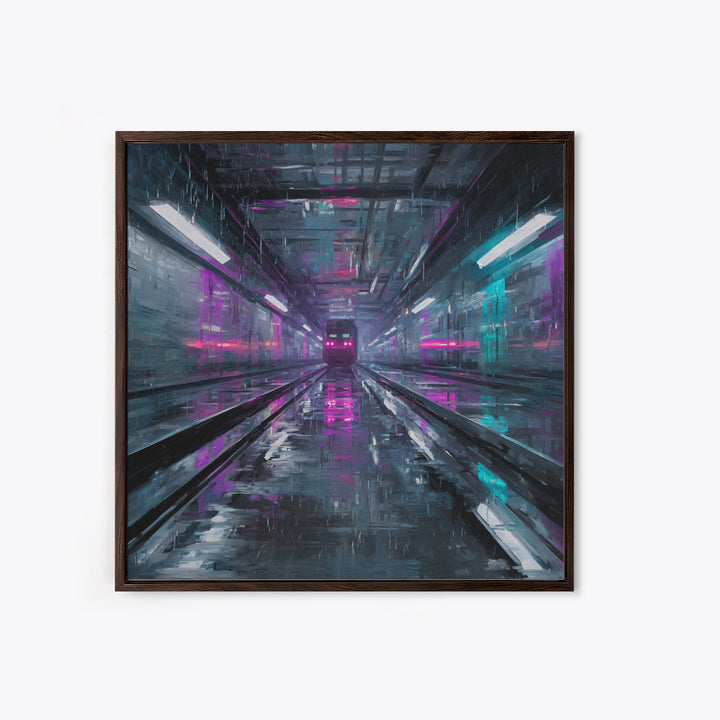 Transparent Train Speeding Through Light Tunnels Canvas Print, Futuristic Art, Statement Artwork, Living Room Decor, Future, FUT-1x1-59