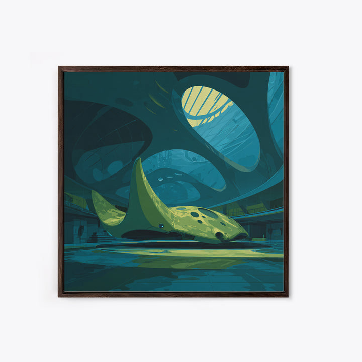 Future Ocean Lab Framed Canvas Print, Futuristic Art, Boho Decor, Living Room Decor, Oil Painting, Future, Mid Century Modern, FUT-1x1-63
