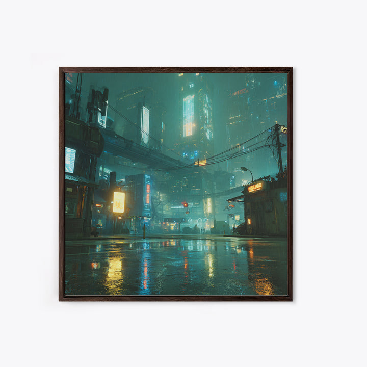 Digital Aurora Above a Clean White City Framed Canvas Print, Futuristic Art, Space Art, Living Room Decor, Abstract Art, Future, FUT-1x1-72