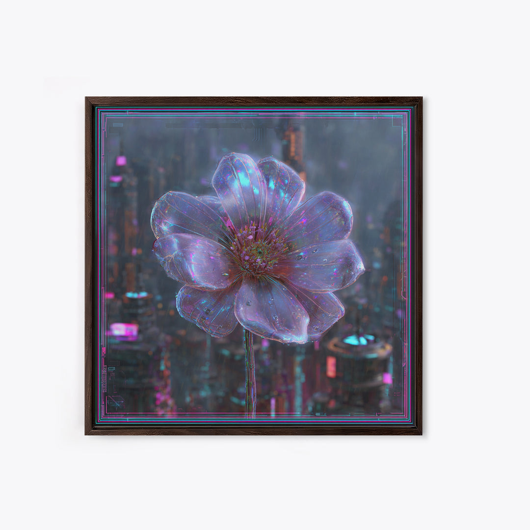 Holographic Flower Rendered Framed Canvas Print, Futuristic Art, Home Decor, Living Room Decor, Future, Unique Wall Art, FUT-1x1-78