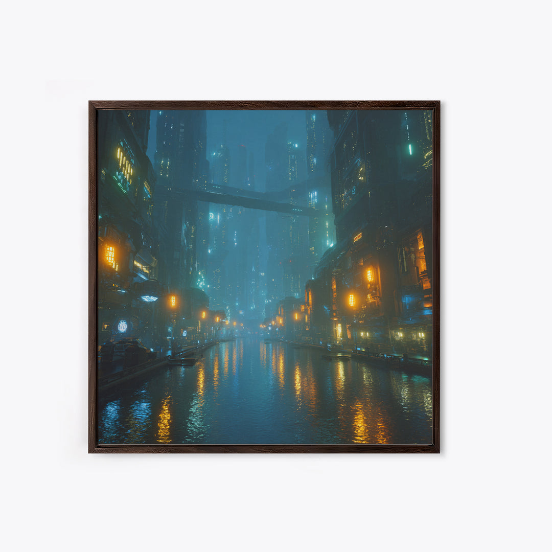 Orbital City Ring Around a Blue Planet Canvas Print, Futuristic Art, Wall Decor, Living Room Decor, Oil Painting, Future, FUT-1x1-82