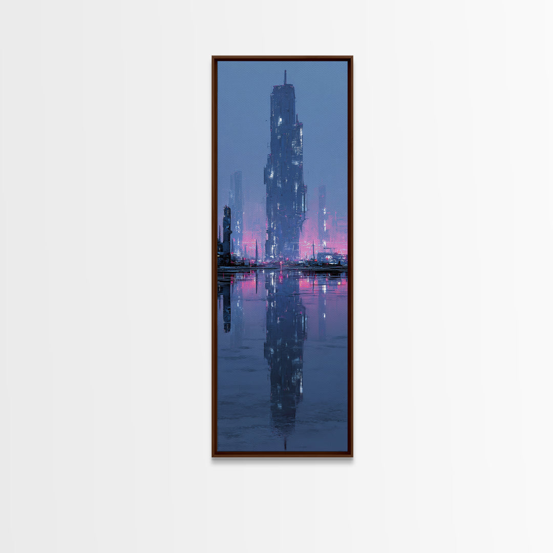 Floating Glass Architecture Above Reflective Water Canvas Print, Futuristic Art, Modern Decor, Living Room Decor, Future, FUT-1x3-15