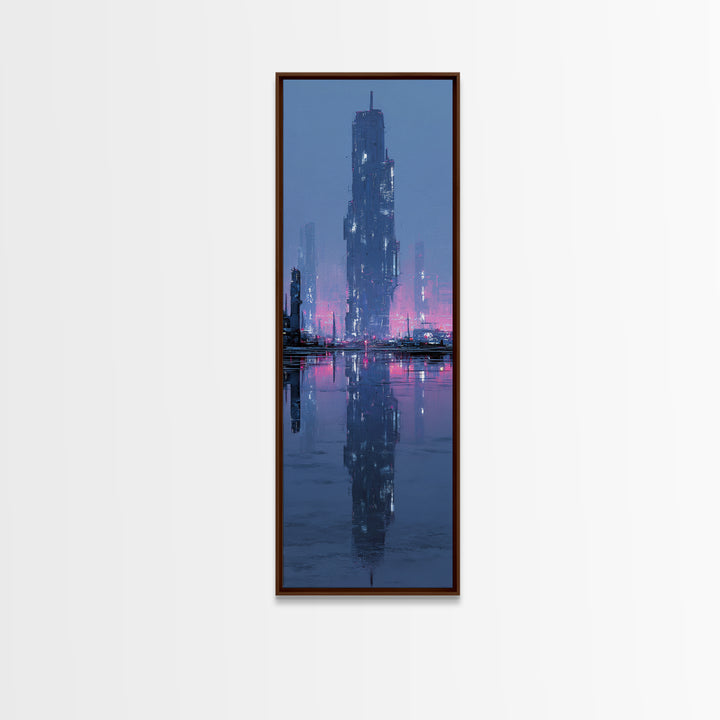 Floating Glass Architecture Above Reflective Water Canvas Print, Futuristic Art, Modern Decor, Living Room Decor, Future, FUT-1x3-15