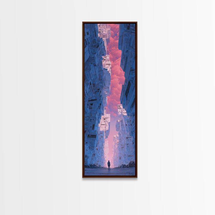 White and Blue Utopian Megastructure Framed Canvas Print, Futuristic Art, Canvas Painting, Living Room Decor, Fine Art, Future, FUT-1x3-24