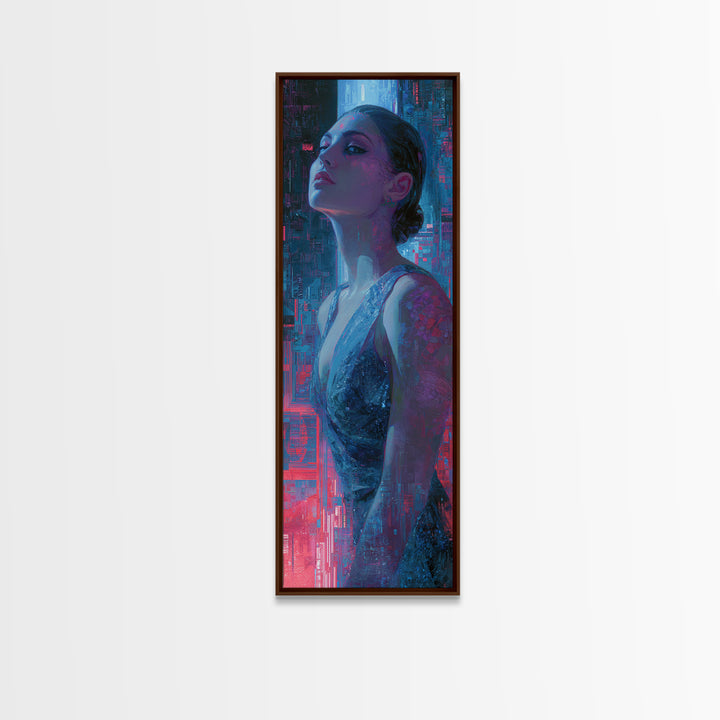 Bioluminescent Garden in a Future Habitat Canvas Print, Futuristic Art, Modern Wall Decor, Living Room Decor, Oil Painting, FUT-1x3-40