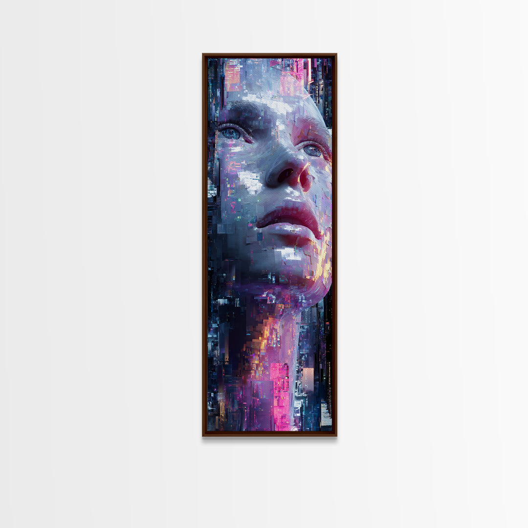 Abstract Ai Face Formed from Light Fragments Framed Canvas Print, Futuristic Art, Digital Art, Living Room Decor, Future, FUT-1x3-62