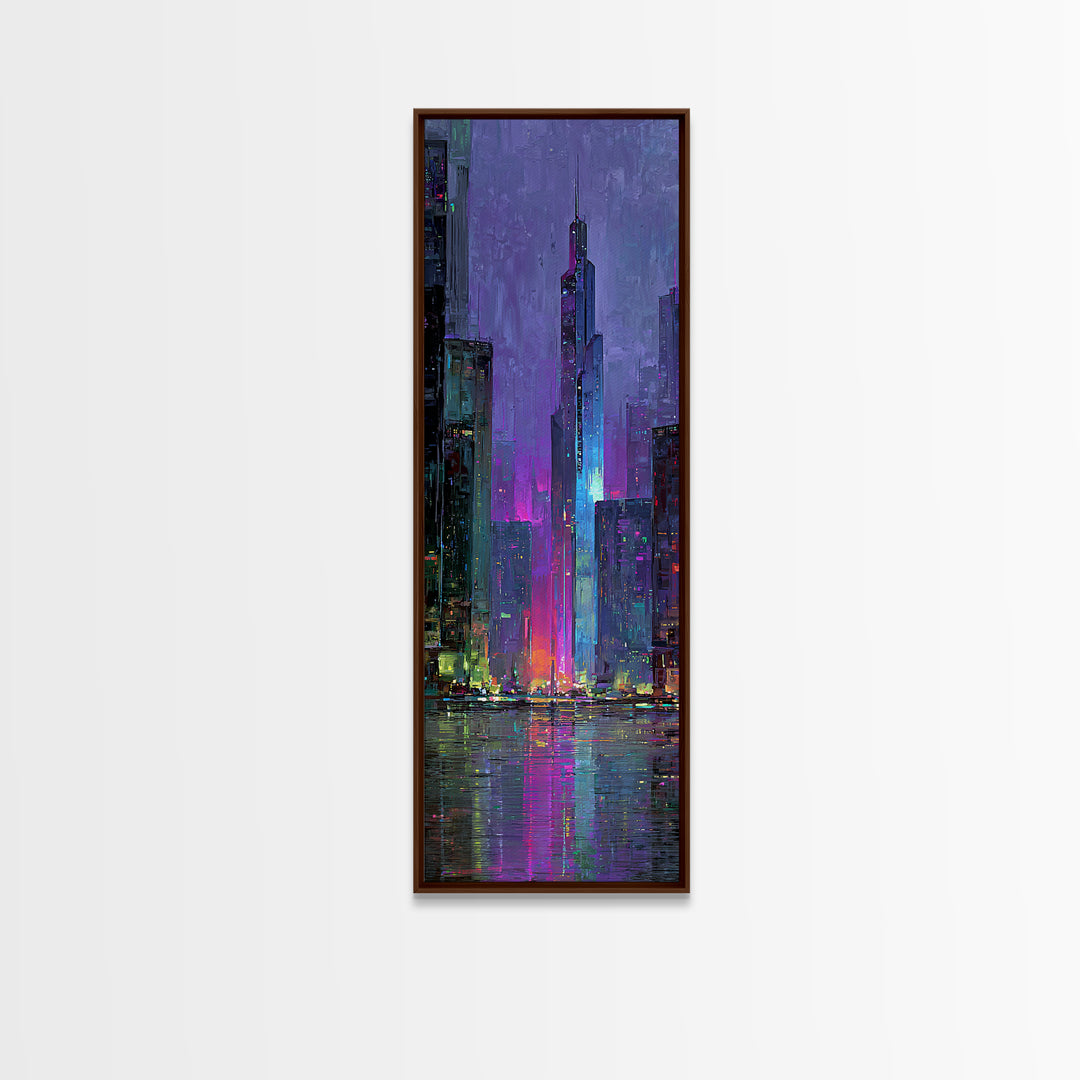 Sleek Chrome City Skyline Canvas Print, Futuristic Art, Digital Art Print, Living Room Decor, Abstract Art, Future, FUT-1x3-85