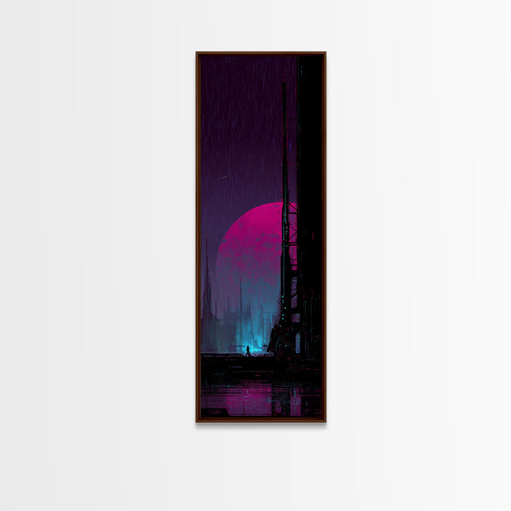 Moon Colony Silhouette Canvas Print, Futuristic Art, Digital Wall Art, Living Room Decor, Watercolor Art, Future, FUT-1x3-9
