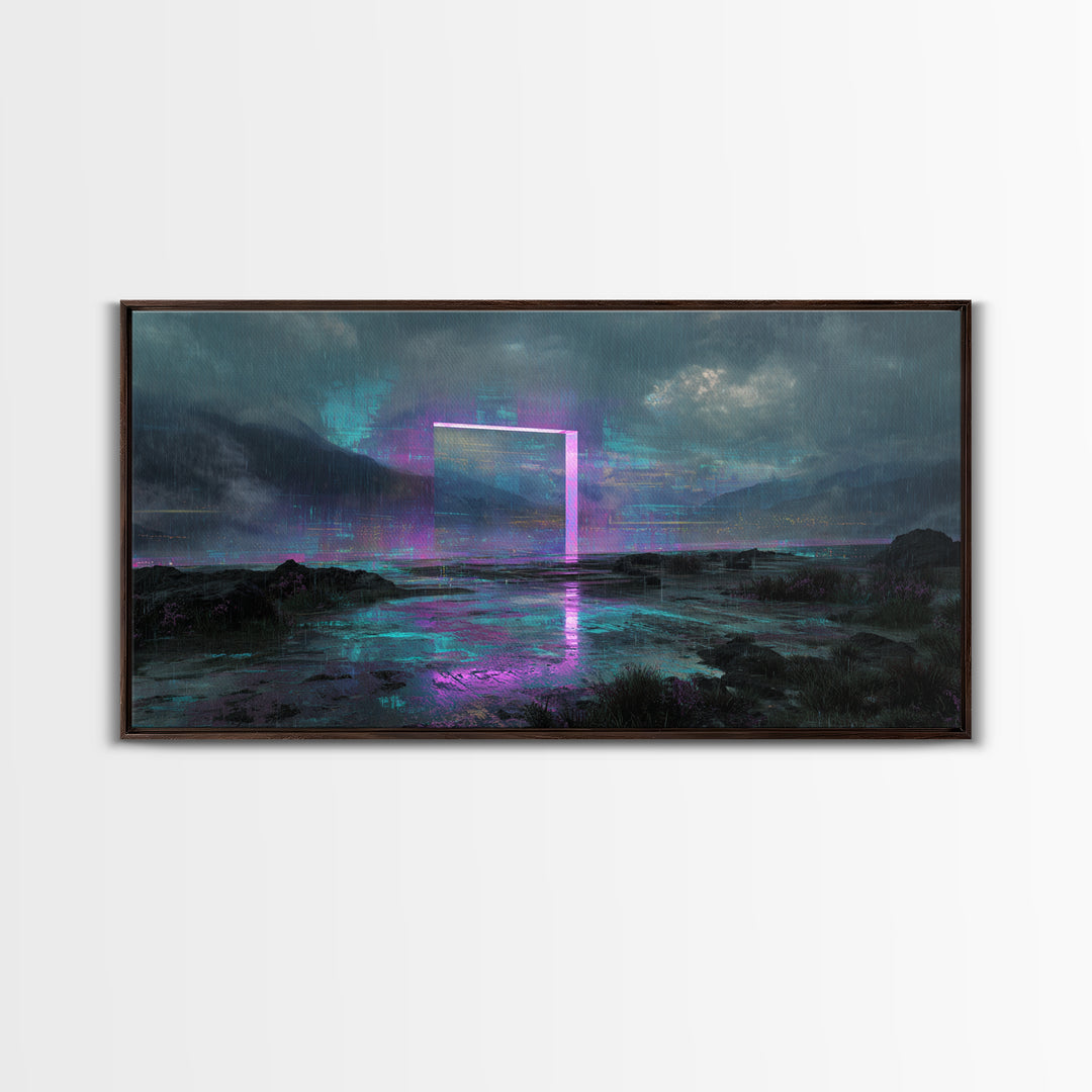 Glowing Geometric Portal Framed Canvas Print, Futuristic Art, Canvas Wall Art, Living Room Decor, Future, Steampunk Decor, FUT-2x1-34