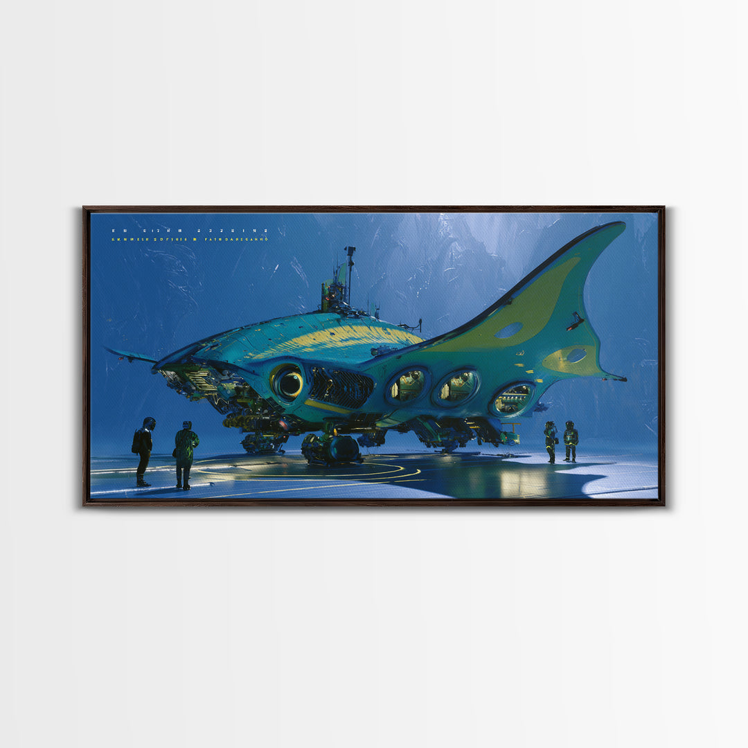 Future Ocean Lab Framed Canvas Print, Futuristic Art, Printable Wall Art, Living Room Decor, Fine Art, Future, Landscape Art, FUT-2x1-35