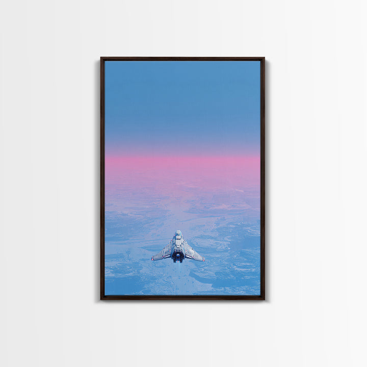 Minimal Spacecraft over a Clean Planet Horizon Canvas Print, Futuristic Art, Steampunk Decor, Living Room Decor, Oil Painting, FUT-2x3-15