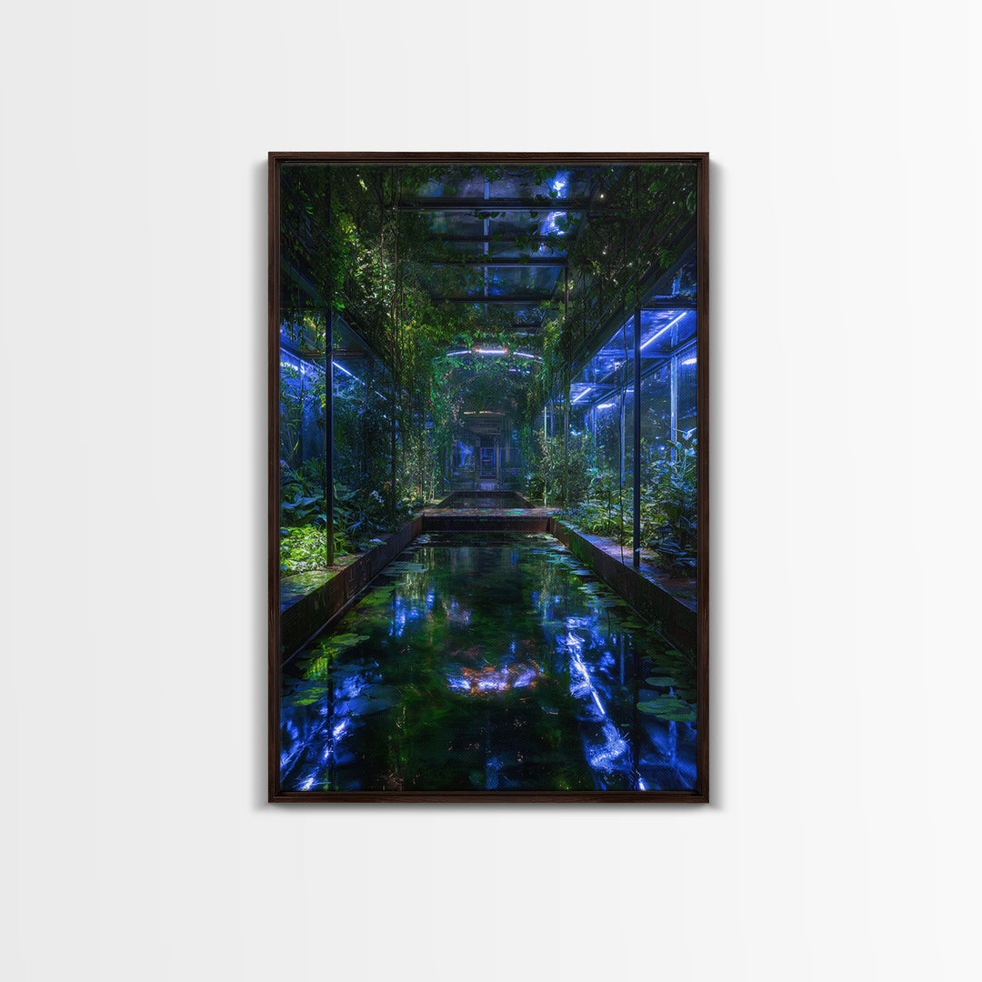 Bioluminescent Garden in a Future Habitat Framed Canvas Print, Futuristic Art, Printable Wall Art, Living Room Decor, Future, FUT-2x3-36