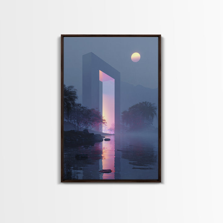 Glowing Geometric Portal Framed Canvas Print, Futuristic Art, Unique Wall Art, Living Room Decor, Fine Art, Future, FUT-2x3-46