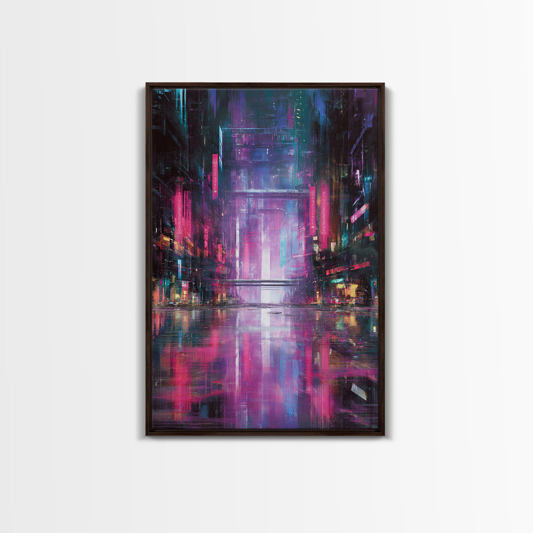 Digital Aurora Above a Clean White City Framed Canvas Print, Futuristic Art, Modern Art, Living Room Decor, Abstract Art, FUT-2x3-56