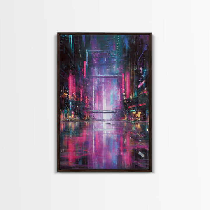 Digital Aurora Above a Clean White City Framed Canvas Print, Futuristic Art, Modern Art, Living Room Decor, Abstract Art, FUT-2x3-56