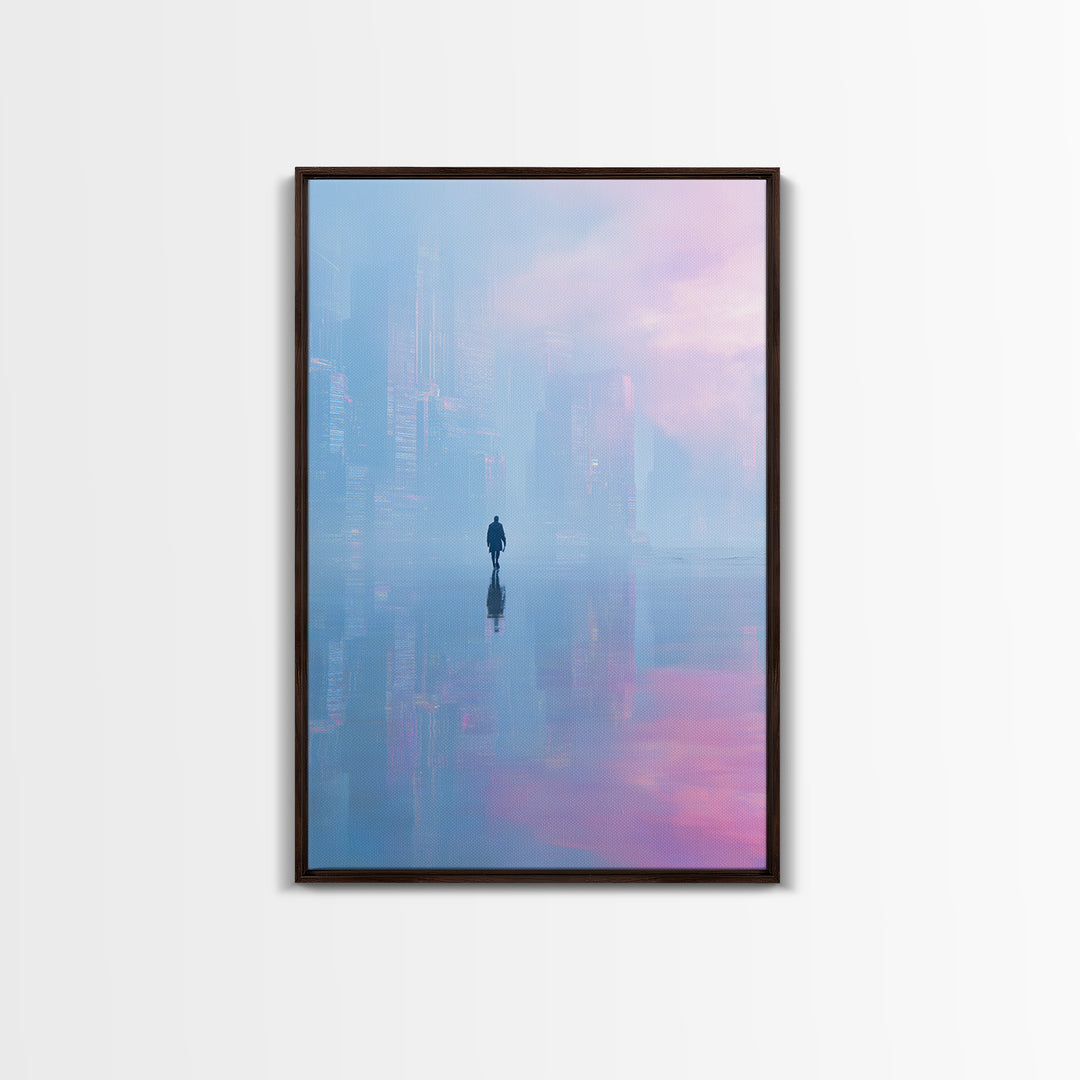 Floating Glass Architecture Above Reflective Water Canvas Print, Futuristic Art, Luxury Decor, Living Room Decor, Future, FUT-2x3-59