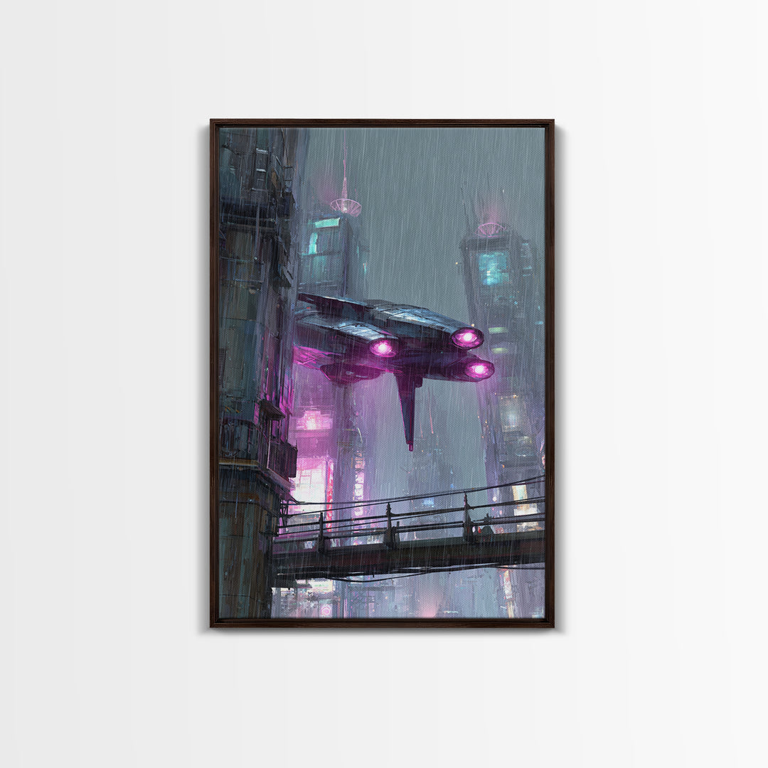 Futurist Bird Made of Panels and Light Framed Canvas Print, Futuristic Art, Steampunk Decor, Living Room Decor, Future, FUT-2x3-78