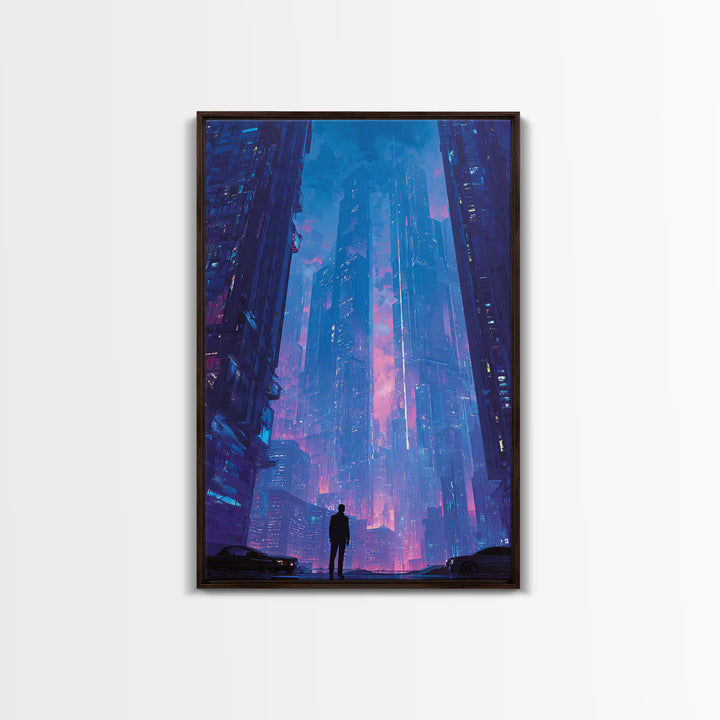 Sleek Chrome City Skyline Canvas Print, Futuristic Art, Digital Art Print, Living Room Decor, Abstract Art, Future, FUT-2x3-9