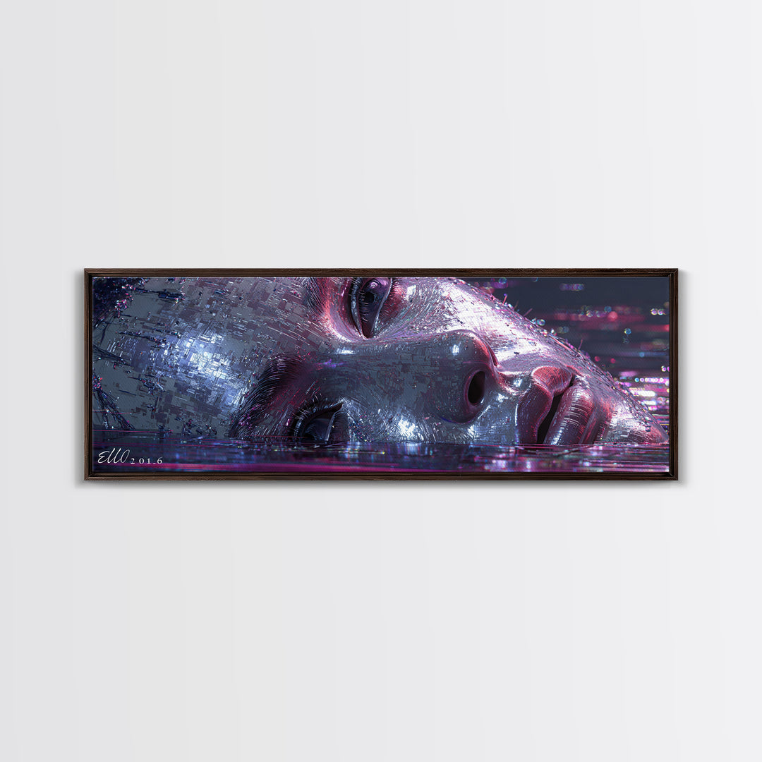 Abstract Ai Face Formed from Light Fragments Framed Canvas Print, Futuristic Art, Digital Poster, Living Room Decor, Future, FUT-3x1-18