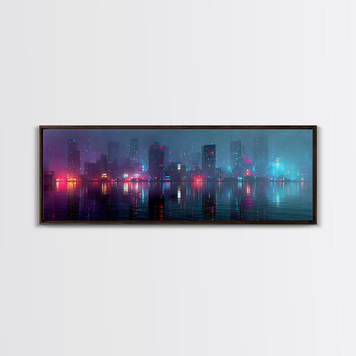 Floating Glass Architecture Above Reflective Water Canvas Print, Futuristic Art, Living Room Decor, Watercolor Art, Future, FUT-3x1-19