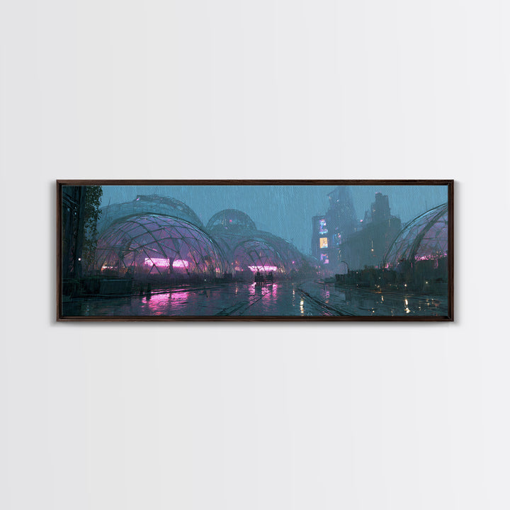 Futuristic Botanical Greenhouse Canvas Print, Futuristic Art, Steampunk Decor, Living Room Decor, Future, Fine Art Print, FUT-3x1-34