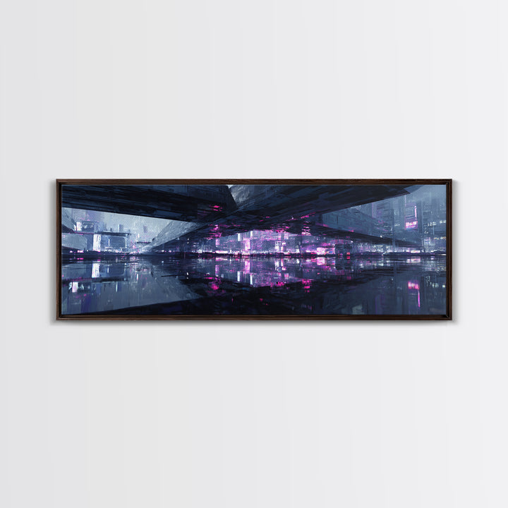 Floating Glass Architecture Above Reflective Water Canvas Print, Futuristic Art, Unique Wall Art, Living Room Decor, Future, FUT-3x1-43