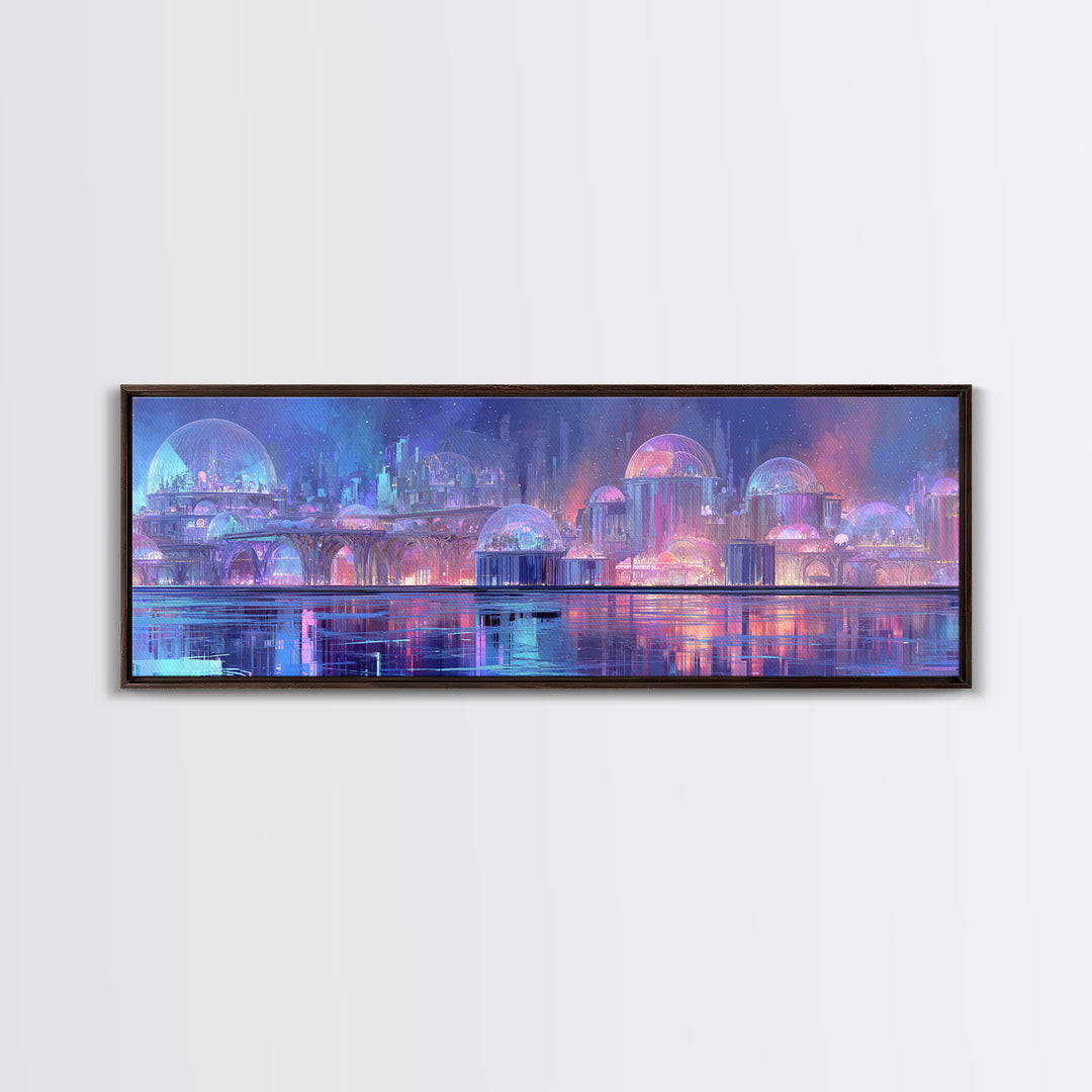 Futuristic Botanical Greenhouse Framed Canvas Print, Futuristic Art, Victorian Decor, Living Room Decor, Oil Painting, Future, FUT-3x1-58