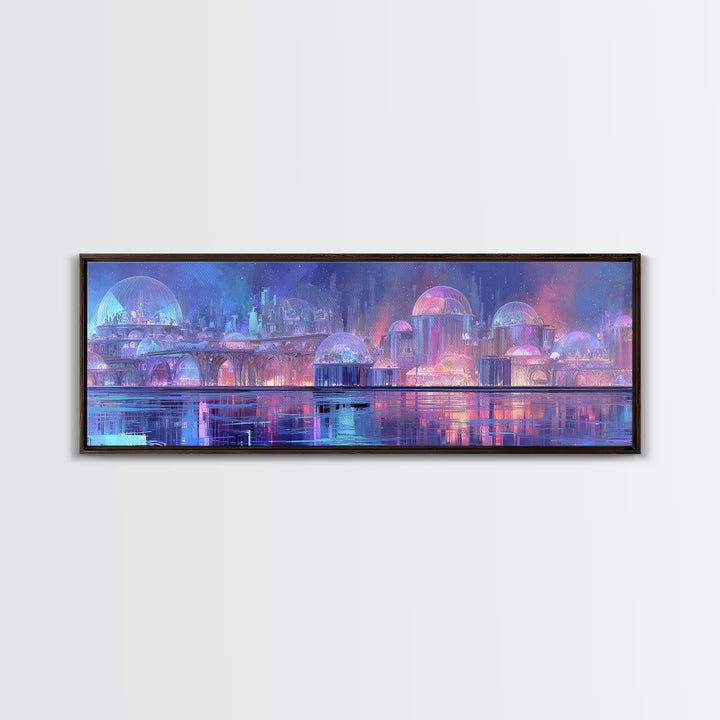 Futuristic Botanical Greenhouse Framed Canvas Print, Futuristic Art, Victorian Decor, Living Room Decor, Oil Painting, Future, FUT-3x1-58