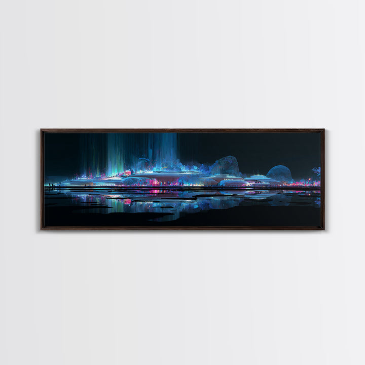 Bioluminescent Garden in a Future Habitat Framed Canvas Print, Futuristic Art, Digital Art, Living Room Decor, Fine Art, Future, FUT-3x1-68