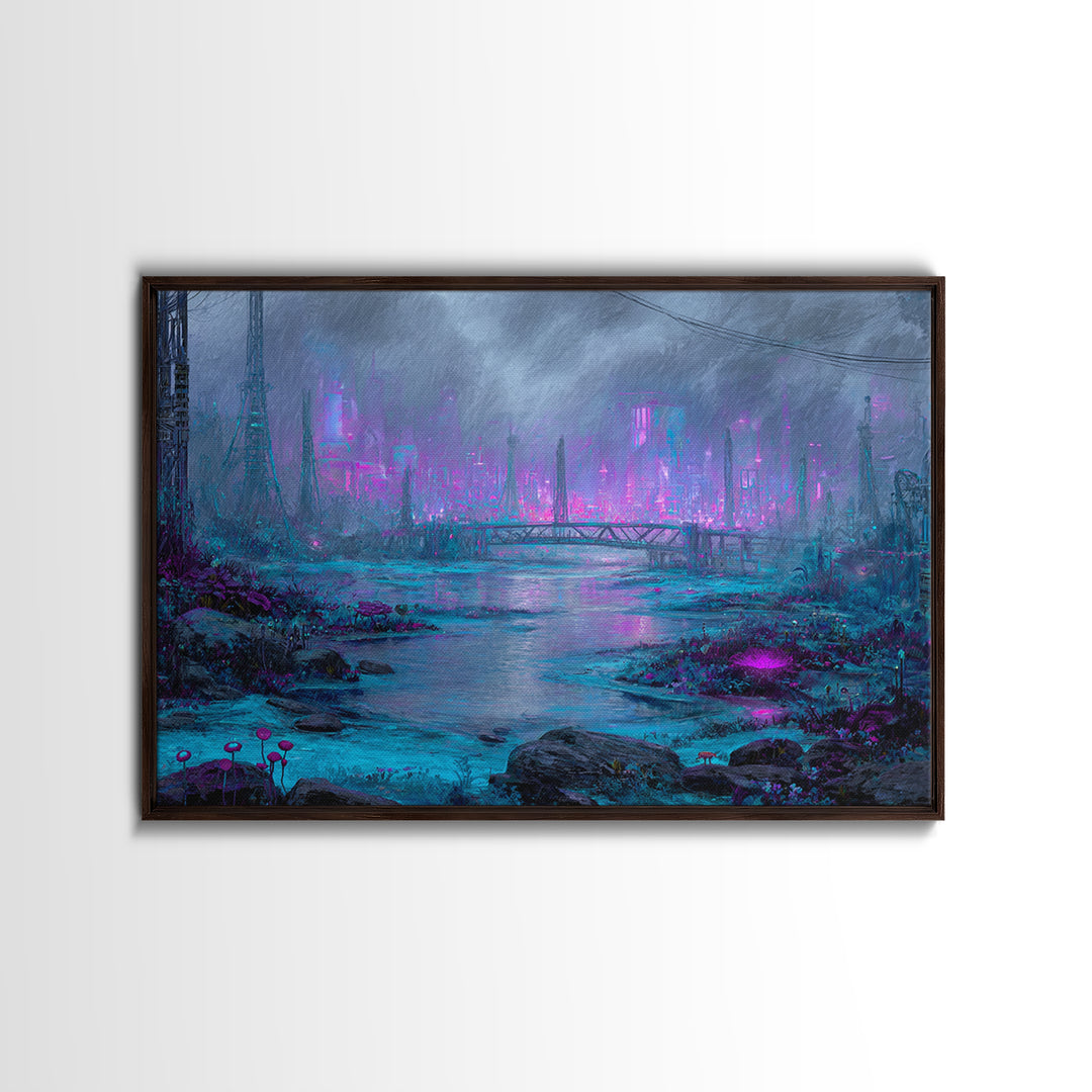 Bioluminescent Garden in a Future Habitat Canvas Print, Futuristic Art, Digital Art, Living Room Decor, Oil Painting, Future, FUT-3x2-32
