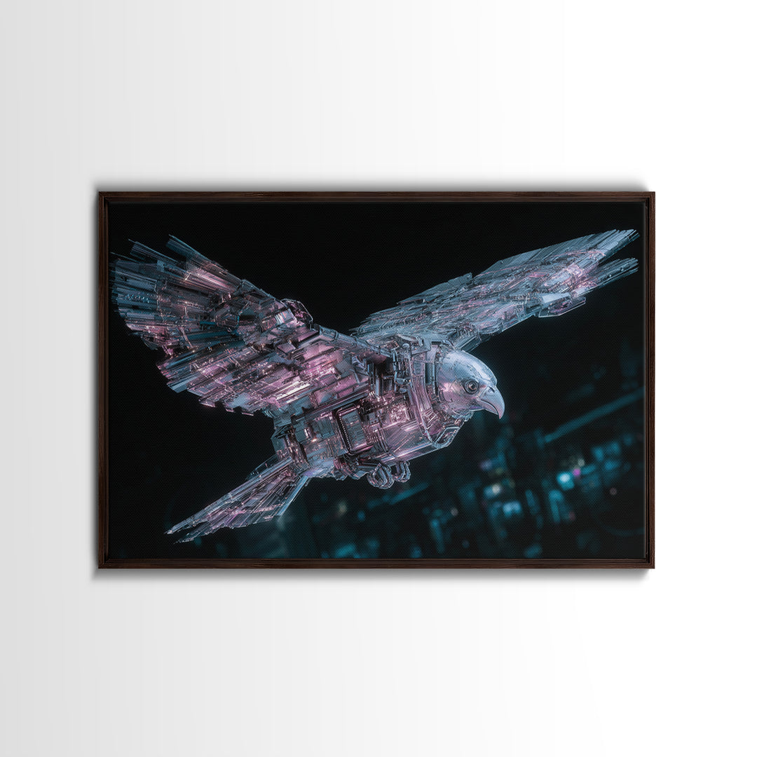 Futurist Bird Made of Panels and Light Framed Canvas Print, Futuristic Art, Modern Decor, Living Room Decor, Oil Painting, FUT-3x2-74