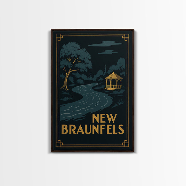 New Braunfels Texas Travel Poster, Canvas Print, Black Gold City Wall Art, New Braunfels Wall Art, Travel Wall Art, Living Room Wall Art