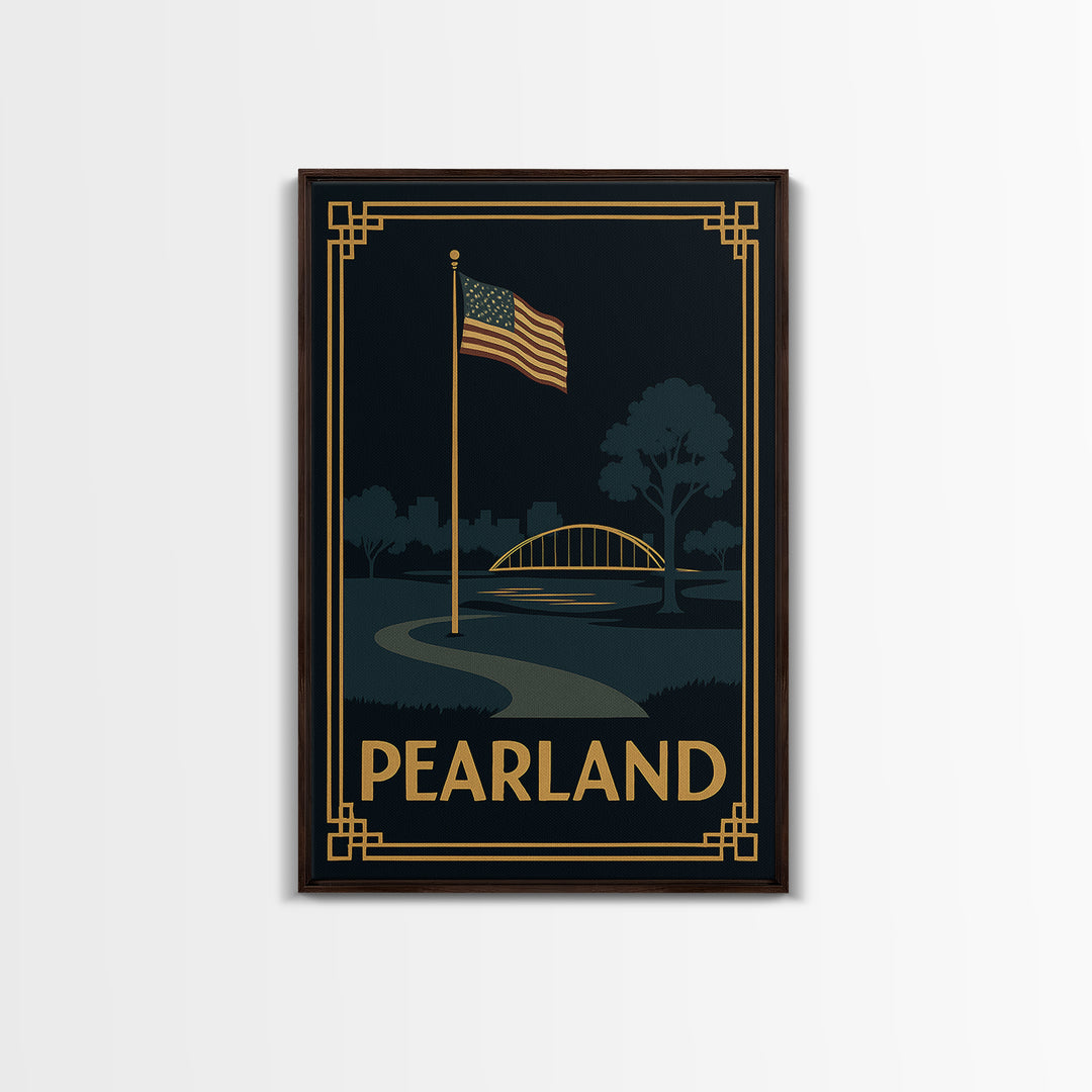 Pearland Texas Travel Poster, Framed Canvas Print, Luxury Art Deco Poster, Pearland Wall Art, Vintage City Art, Living Room Wall Art