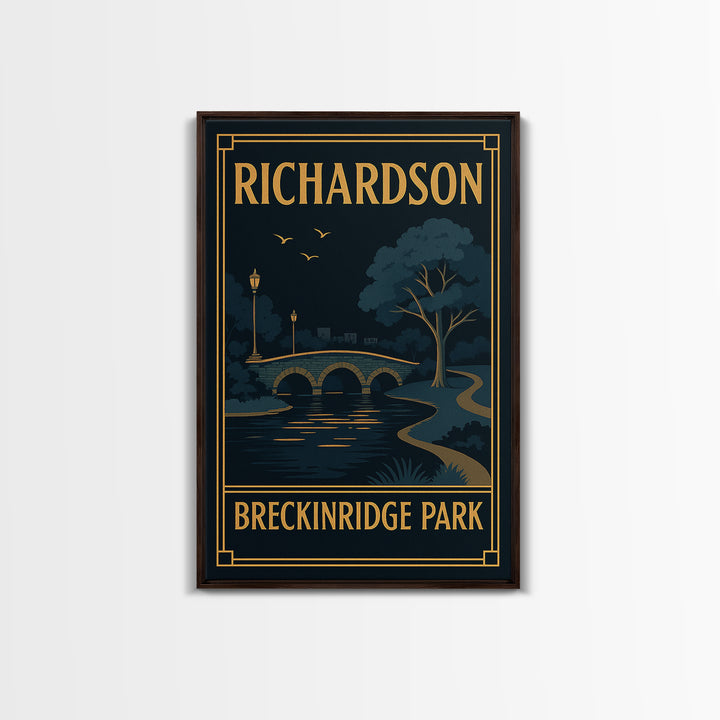 Richardson Texas Travel Poster, Framed Canvas Print, Black Gold City Wall Art, Richardson City Art, Fine Art Print, Vintage Travel Print