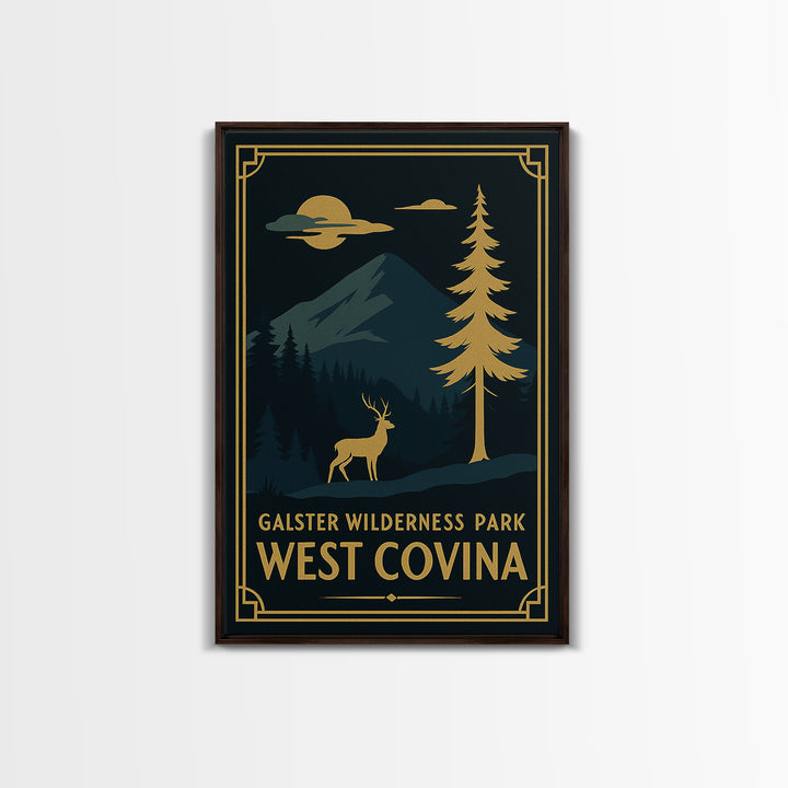 West Covina California Travel Poster, Canvas Print, Gold Art Deco Wall Art, West Covina Poster Print, Vintage City Art, Mid Century Wall Art