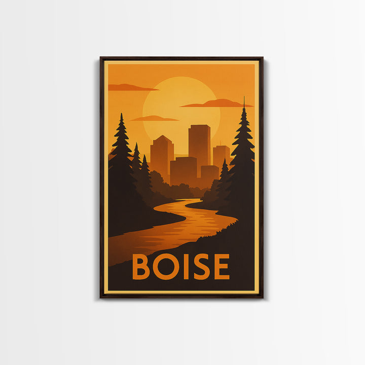 Boise Travel Poster, Canvas Print, Gold Art Deco Poster Art, Boise Wall Art, City Illustration, City Art Print, Gift For Travelers