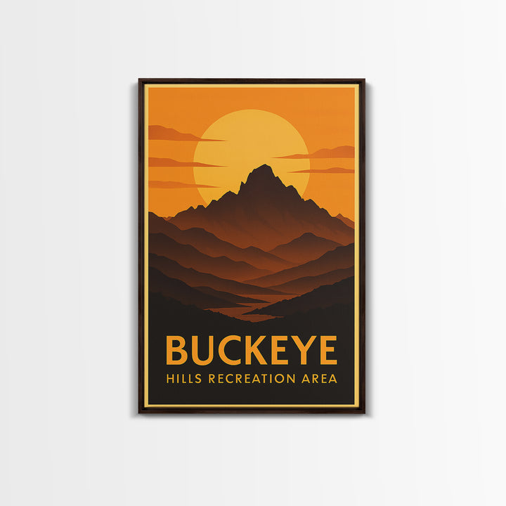 Buckeye Travel Poster, Canvas Print, Warm Sunset Silhouette Art, Buckeye Travel Art, Travel Wall Art, Eclectic Wall Decor, City Art Print