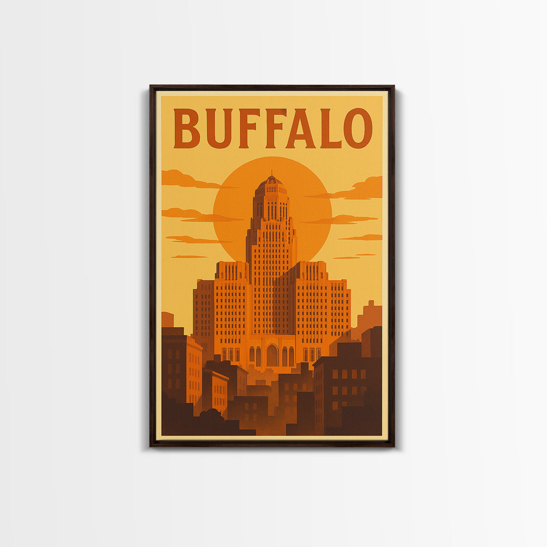 Buffalo New York Travel Poster, Canvas Print, Golden Travel Poster Art, Buffalo Art Print, Wanderlust Decor, Modern Wall Decor, Wall Art