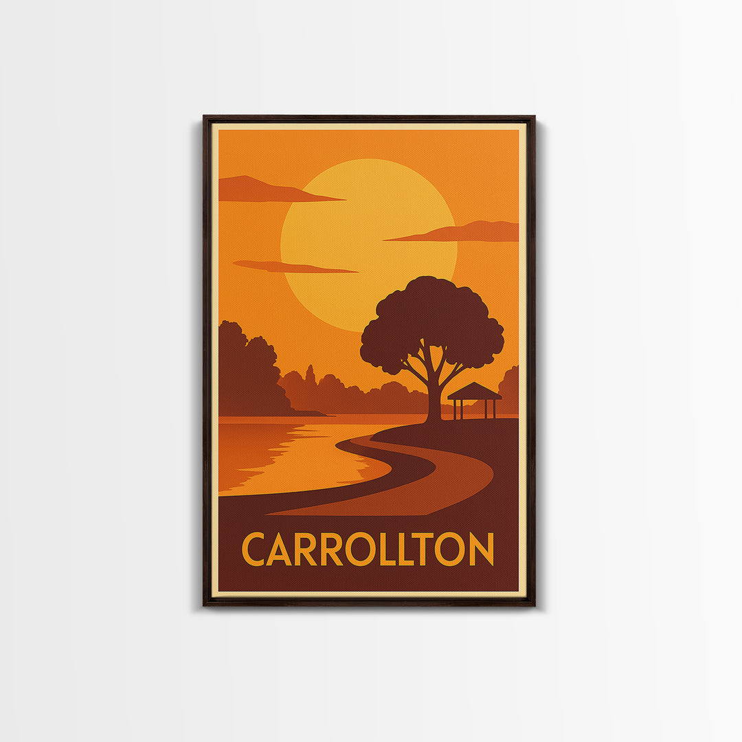 Carrollton Travel Poster, Canvas Print, Gold Art Deco Poster Art, Carrollton Art Print, Wanderlust Decor, Watercolor Downtown Skyline