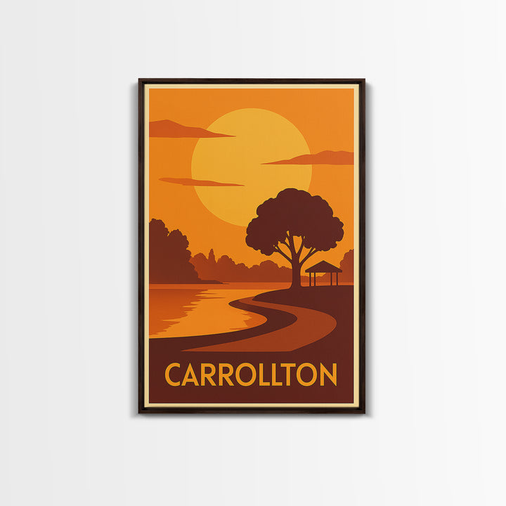 Carrollton Travel Poster, Canvas Print, Gold Art Deco Poster Art, Carrollton Art Print, Wanderlust Decor, Watercolor Downtown Skyline