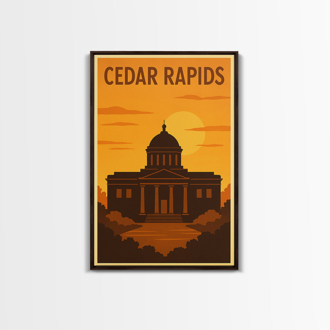 Cedar Rapids Iowa Travel Poster, Canvas Print, Golden Travel Poster Art, Cedar Rapids City Art, Vintage Travel Print, Travel Poster Art