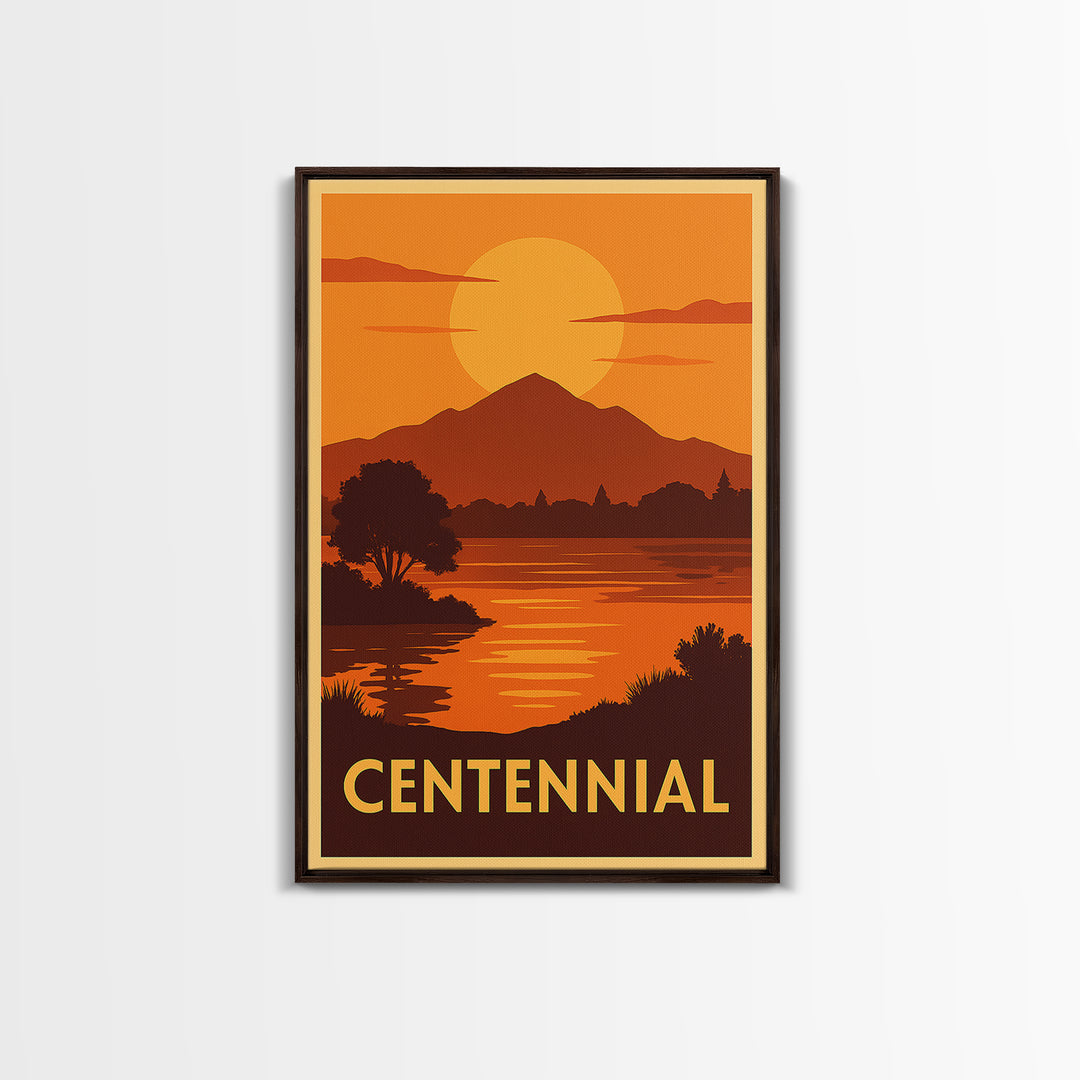 Centennial Travel Poster, Framed Canvas Print, Gold Art Deco Poster Art, Centennial Travel Art, Vintage Travel Art, City Travel Prints
