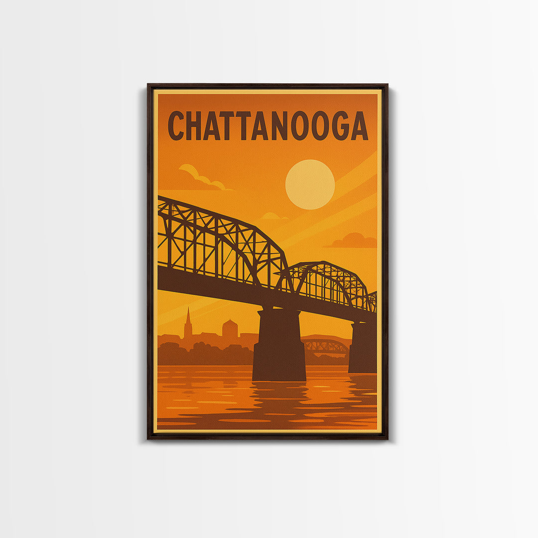 Chattanooga Tennessee Travel Poster, Canvas Print, Vintage Deco Wall Art, Chattanooga Art Print, Vintage City Poster, Skyline Art, Wall Art
