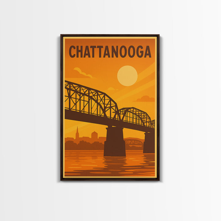 Chattanooga Tennessee Travel Poster, Canvas Print, Vintage Deco Wall Art, Chattanooga Art Print, Vintage City Poster, Skyline Art, Wall Art